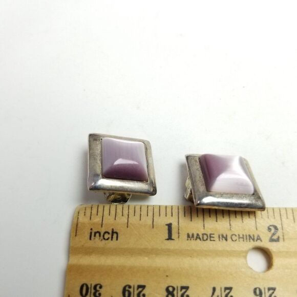 Vintage Lavender Purple Square Clip On Earrings, Silver Tone Setting, Estate - Picture 3 of 6